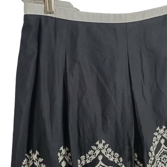 Loft NWT Size 12 Skirt Cotton Pleated A-line Beaded Pom Pom Hem Lined Midi Black - Picture 3 of 13